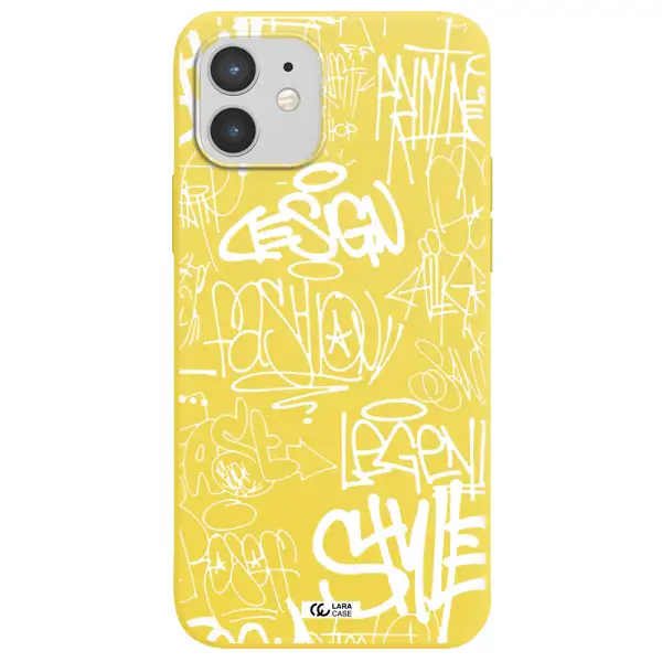 a white background with black and white clouds Apple iPhone 12 Silicone canary yellow Case