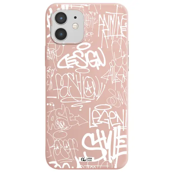 a white background with black and white clouds Apple iPhone 12 Silicone pastel pink Case