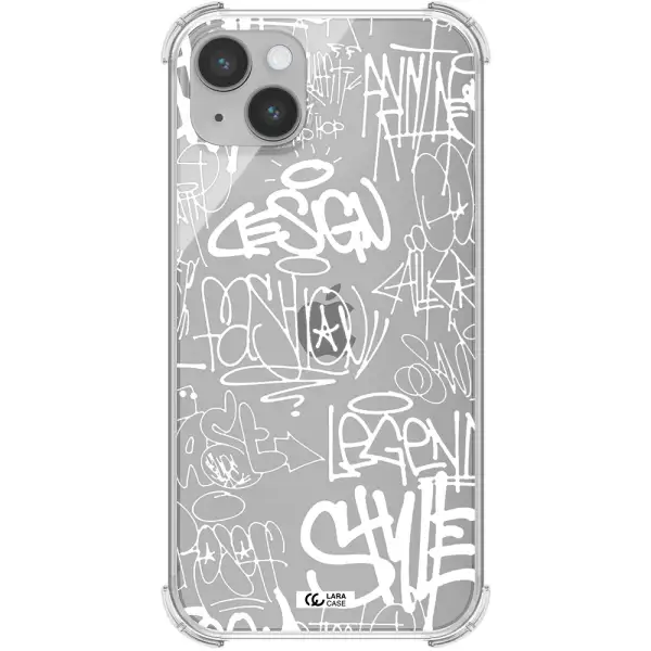 a white background with black and white clouds Apple iPhone 14 Clear PC Case