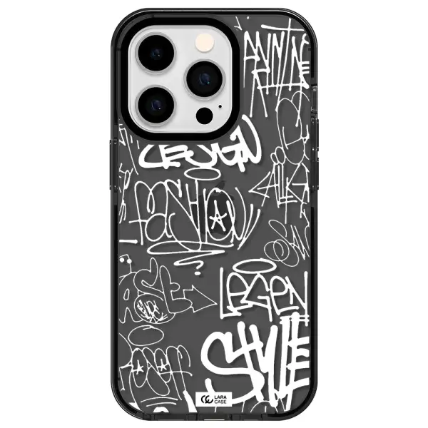 a white background with black and white clouds Apple iPhone 14 pro impact Smoke Black Case