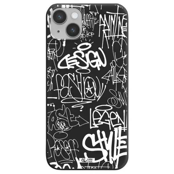 a white background with black and white clouds Apple iPhone 14 Silicone black Case