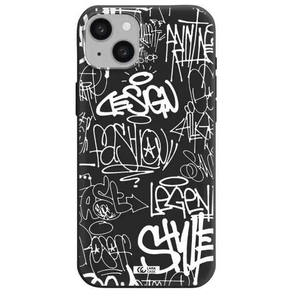 a white background with black and white clouds Apple iphone 15 plus Silicone black Case