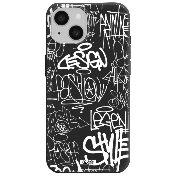 a white background with black and white clouds Apple iPhone 15 Silicone black Case