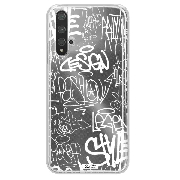 a white background with black and white clouds Huawei Nova 5t Clear TPU Case