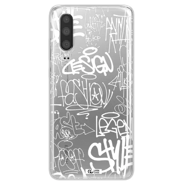 a white background with black and white clouds Huawei P30 Clear TPU Case