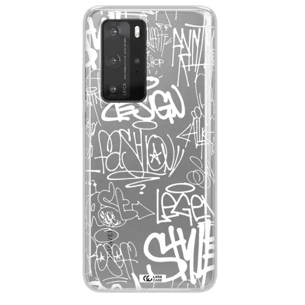 a white background with black and white clouds Huawei P40 Pro Clear TPU Case