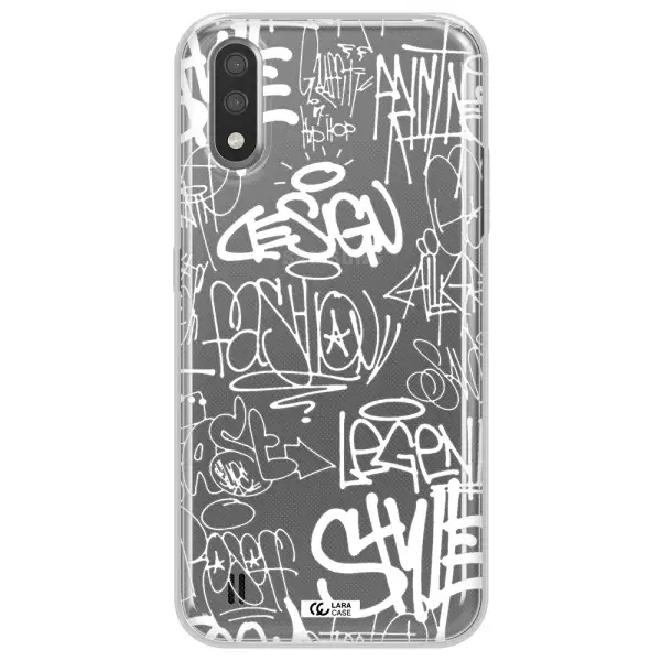 a white background with black and white clouds Samsung A01 Clear TPU Case