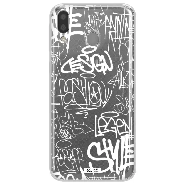 a white background with black and white clouds Samsung M20 Clear TPU Case