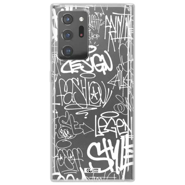 a white background with black and white clouds Samsung Note 20 Ultra Clear TPU Case