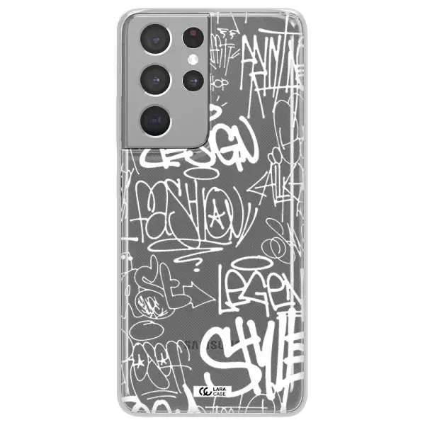 a white background with black and white clouds Samsung S21 Ultra Clear TPU Case