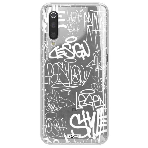 a white background with black and white clouds Xiaomi Mi 9 Clear TPU Case