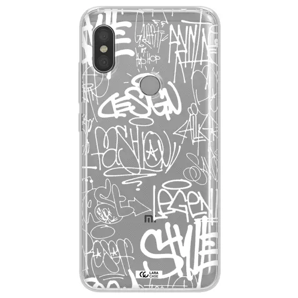 a white background with black and white clouds Xiaomi Redmi Note 6 Pro Clear TPU Case