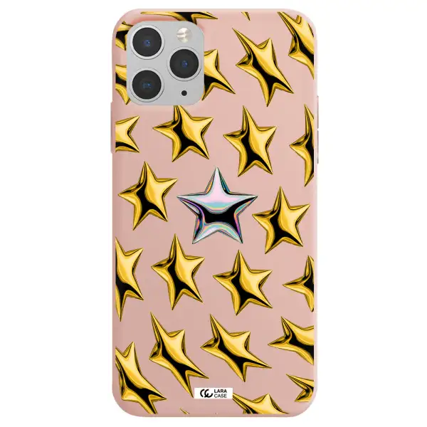 a group of gold stars Apple iPhone 11 pro max Silicone pastel pink Case