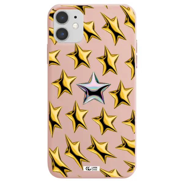 a group of gold stars Apple iPhone 11 Silicone pastel pink Case