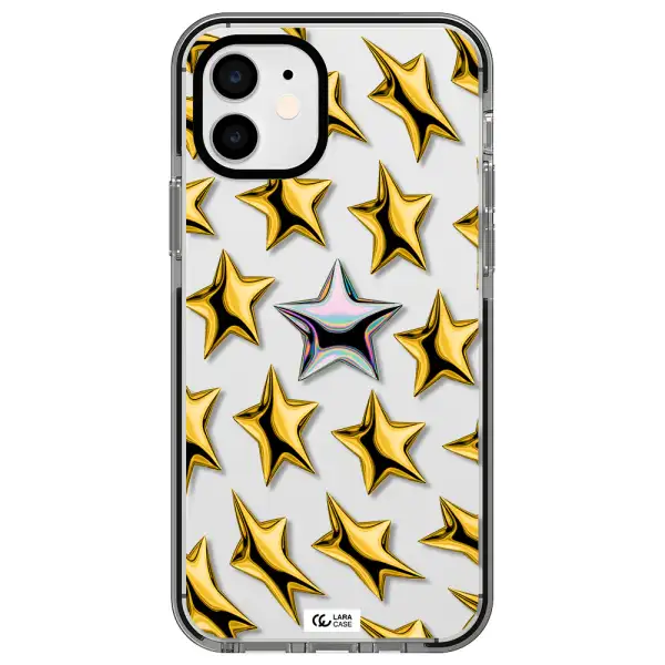 a group of gold stars Apple iPhone 12 impact black border Case