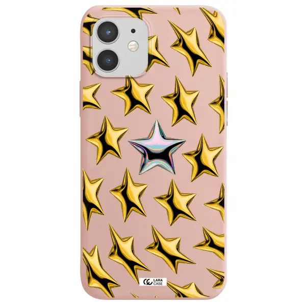 a group of gold stars Apple iPhone 12 mini Silicone pastel pink Case