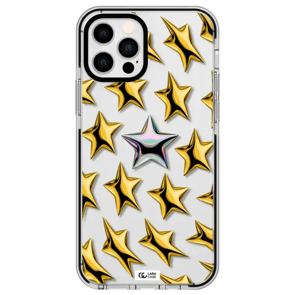 a group of gold stars Apple iPhone 12 pro impact black border Case