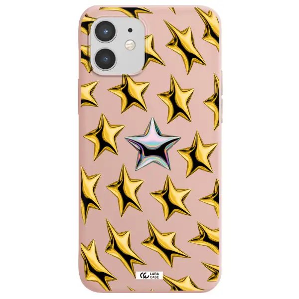 a group of gold stars Apple iPhone 12 Silicone pastel pink Case