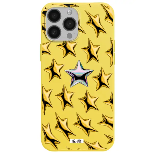 a group of gold stars Apple iPhone 13 Pro Max Silicone canary yellow Case