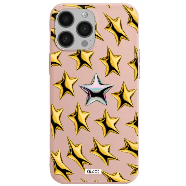 a group of gold stars Apple iPhone 13 Pro Max Silicone pastel pink Case