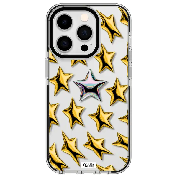 a group of gold stars Apple iPhone 14 pro impact black border Case