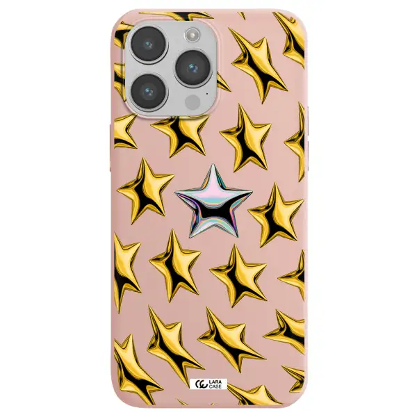 a group of gold stars Apple iPhone 14 pro max Silicone pastel pink Case
