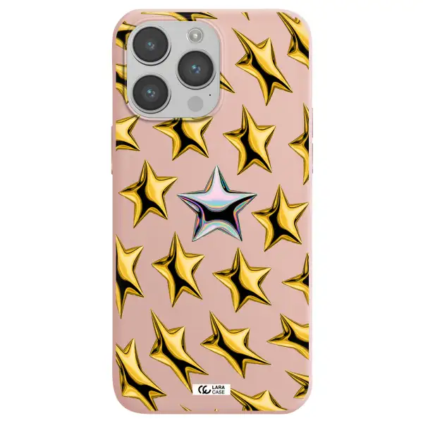 a group of gold stars Apple iPhone 14 pro Silicone pastel pink Case