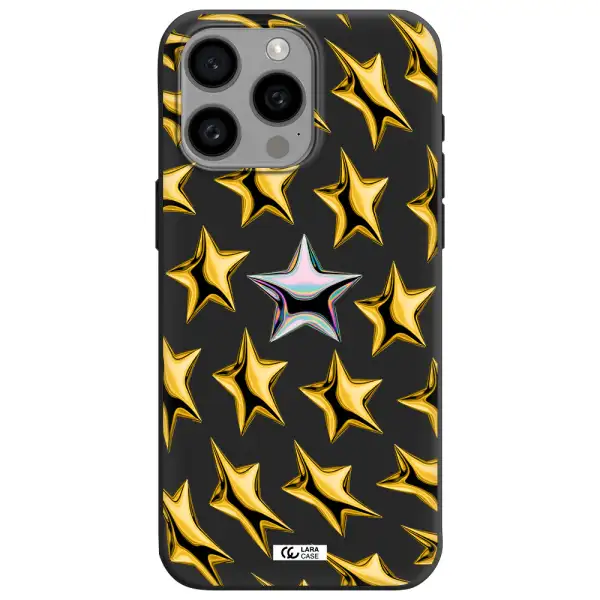 a group of gold stars Apple Iphone 15 Pro max Silicone black Case