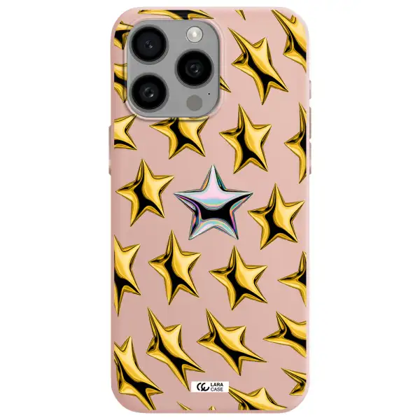 a group of gold stars Apple Iphone 15 Pro max Silicone pastel pink Case
