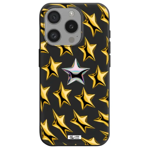 A Group Of Gold Stars Apple Iphone 15 Pro Silicone Black Case