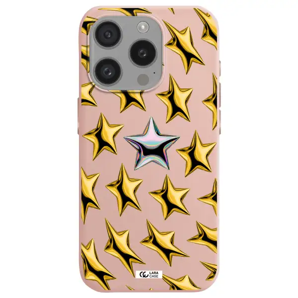 A Group Of Gold Stars Apple Iphone 15 Pro Silicone Pastel Pink Case