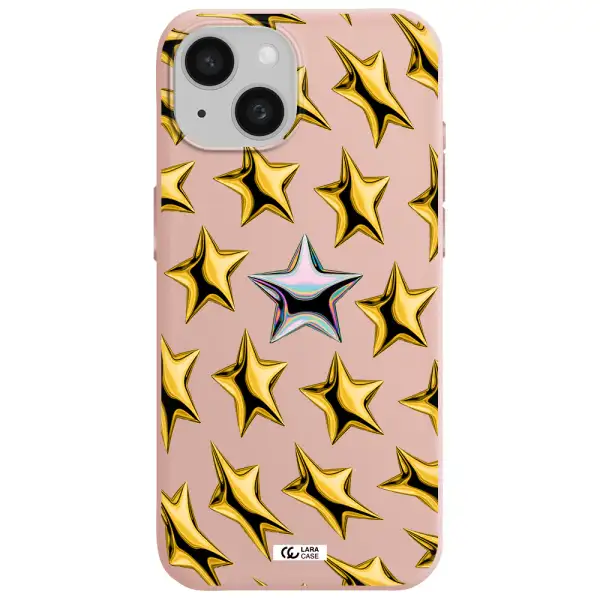 A Group Of Gold Stars Apple Iphone 15 Silicone Pastel Pink Case
