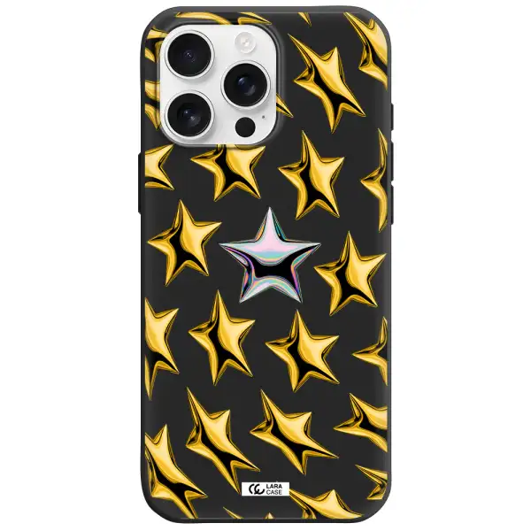A Group Of Gold Stars Apple Iphone 16 Pro Max Silicone Black Case