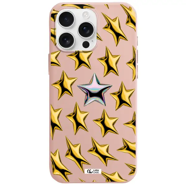 A Group Of Gold Stars Apple Iphone 16 Pro Max Silicone Pastel Pink Case