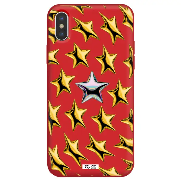 a group of gold stars Apple iPhone X Silicone Imperial Red Case