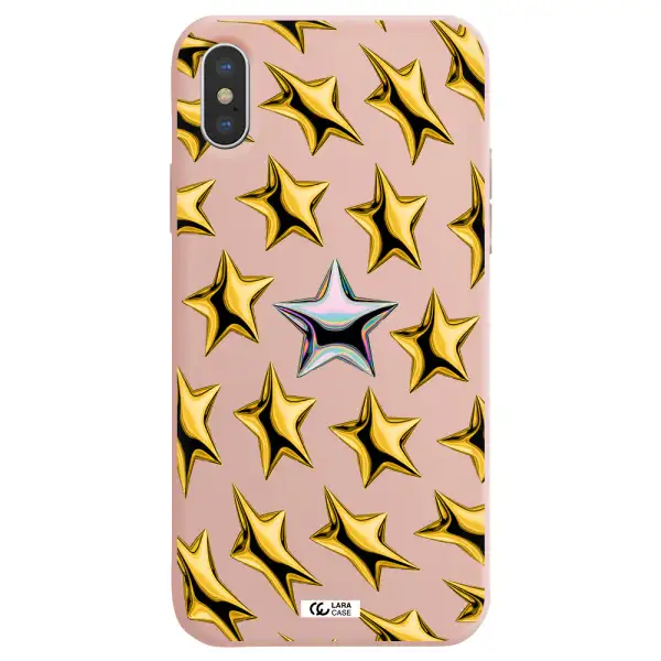 a group of gold stars Apple iPhone XS Silicone pastel pink Case