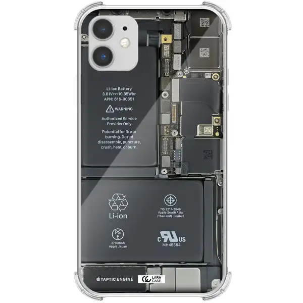 a close-up of a cell phone battery Apple iPhone 11 Clear PC Case
