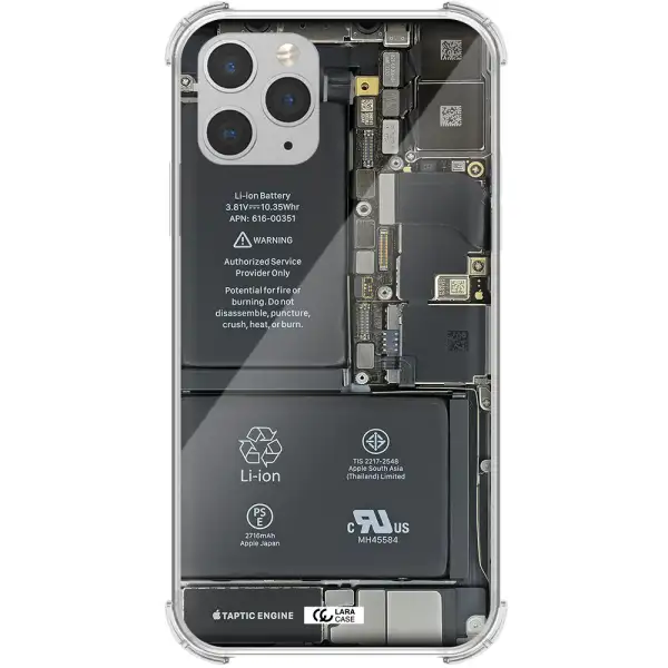a close-up of a cell phone battery Apple iPhone 11 pro Clear PC Case