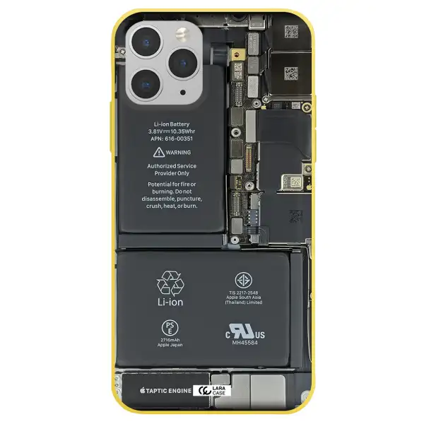a close-up of a cell phone battery Apple iPhone 11 pro Silicone canary yellow Case