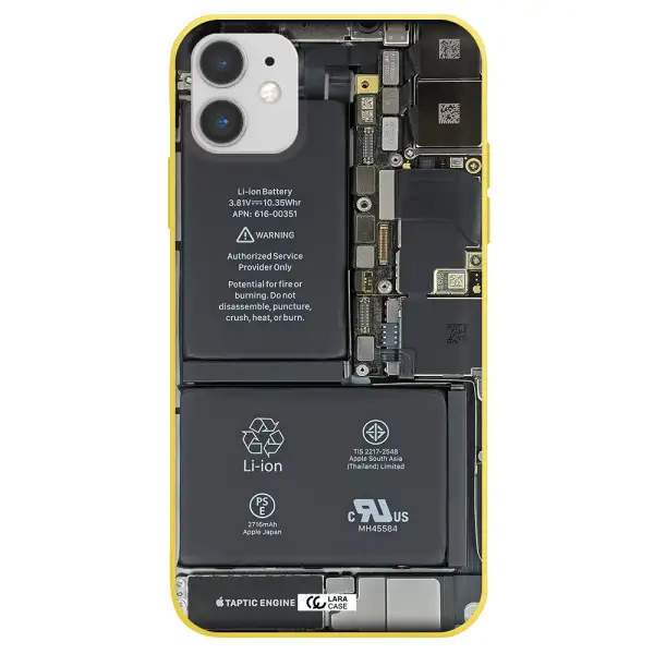 a close-up of a cell phone battery Apple iPhone 11 Silicone canary yellow Case
