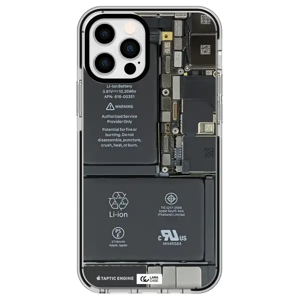 a close-up of a cell phone battery Apple iPhone 12 pro impact black border Case