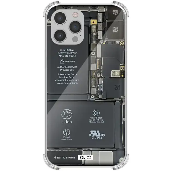 a close-up of a cell phone battery Apple iPhone 12 pro max Clear PC Case