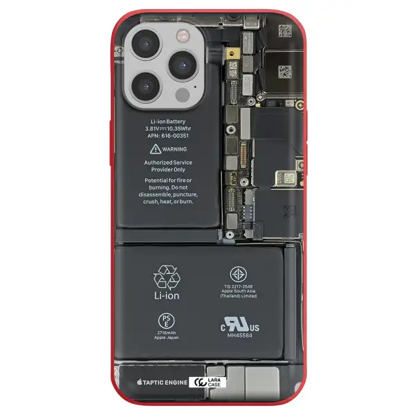 a close-up of a cell phone battery Apple iPhone 12 pro Silicone Imperial Red Case