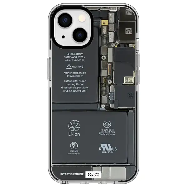 a close-up of a cell phone battery Apple iPhone 13 impact black border Case