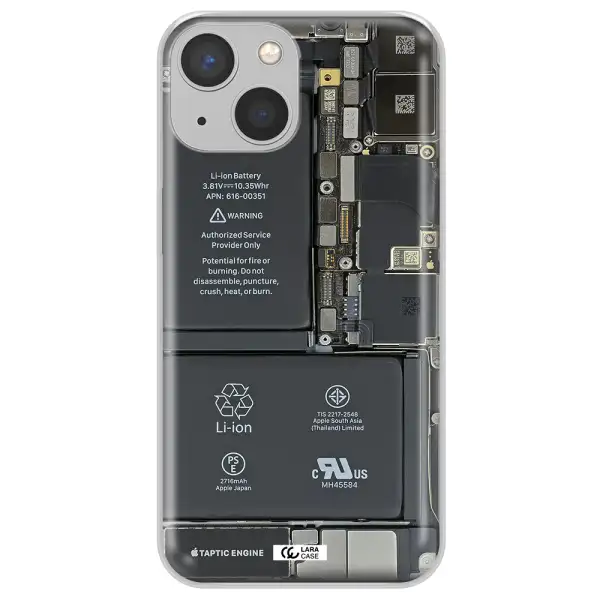 A Close-Up Of A Cell Phone Battery Apple Iphone 13 Mini Clear Tpu Case