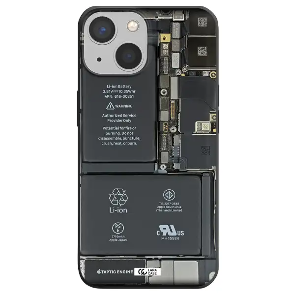 a close-up of a cell phone battery Apple iPhone 13 mini Silicone black Case