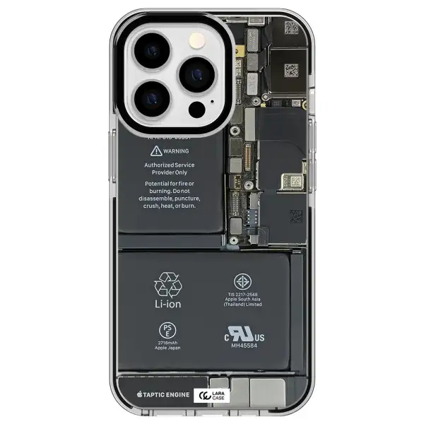 a close-up of a cell phone battery Apple iPhone 13 Pro impact black border Case