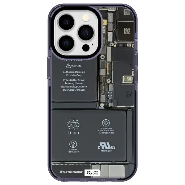 a close-up of a cell phone battery Apple iPhone 13 Pro impact Lilac Case