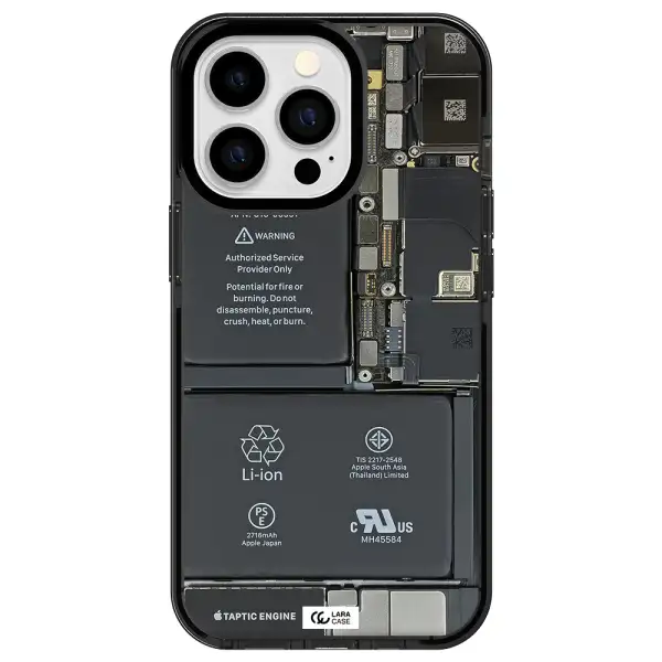 a close-up of a cell phone battery Apple iPhone 13 Pro impact Smoke Black Case