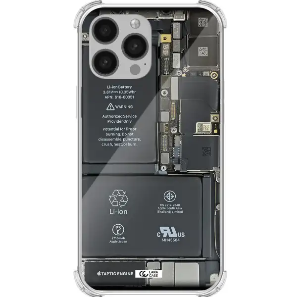 a close-up of a cell phone battery Apple iPhone 13 Pro Max Clear PC Case